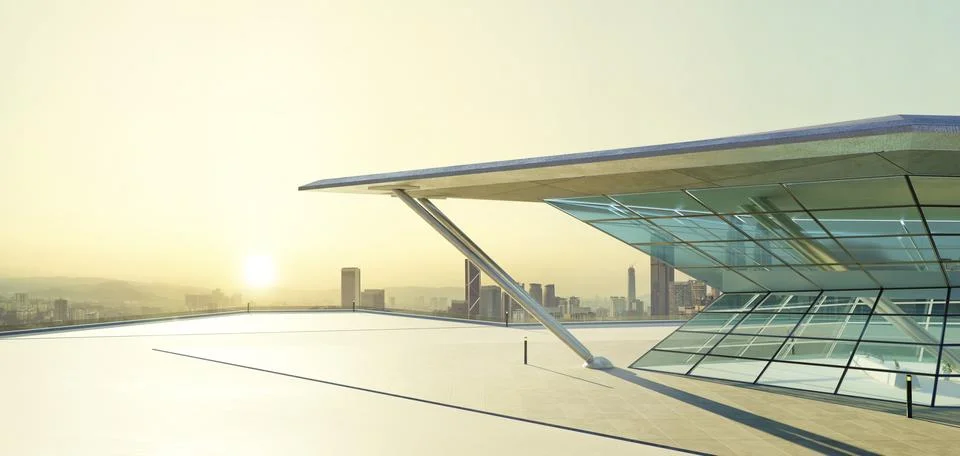 3D empty concrete floor with polygon shape design modern building exterior Ilustración de archivo