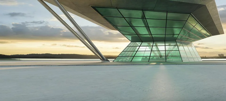 3D empty concrete floor with polygon shape design modern building exterior Ilustración de archivo