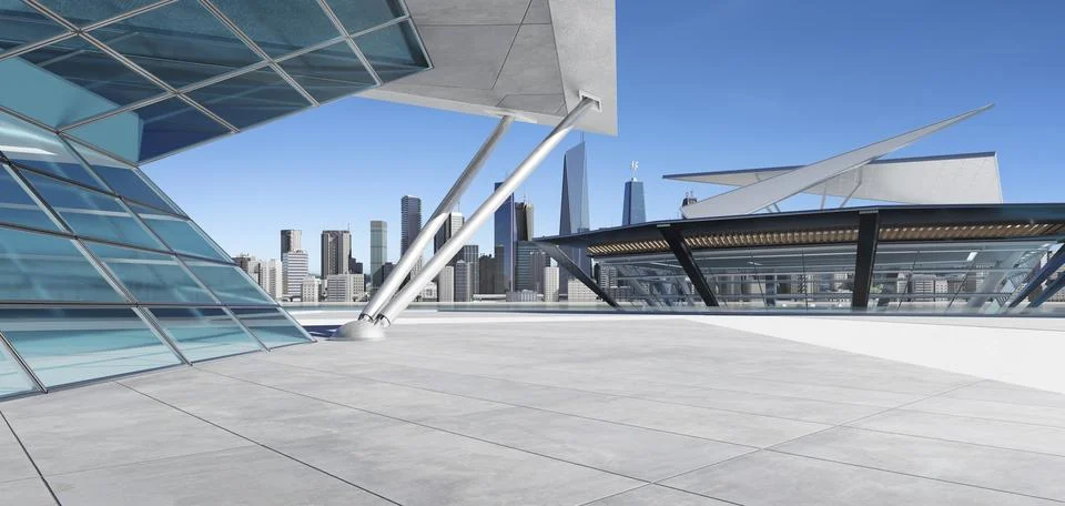3D empty concrete floor with polygon shape design modern building exterior Ilustración de archivo