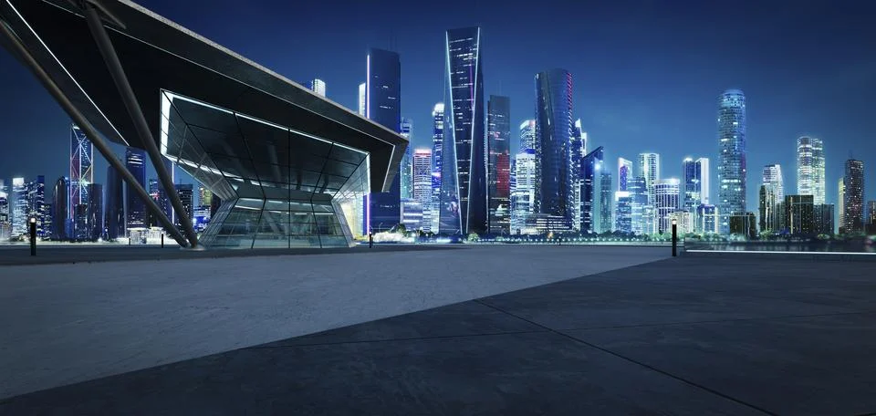 3D empty concrete floor with polygon shape design modern building exterior Ilustración de archivo