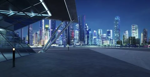 3D empty concrete floor with polygon shape design modern building exterior Ilustración de archivo