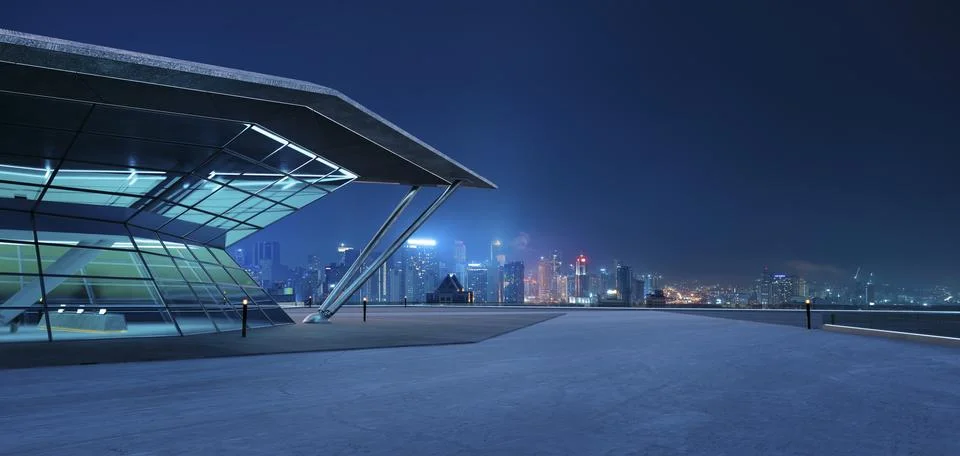 3D empty concrete floor with polygon shape design modern building exterior Ilustración de archivo