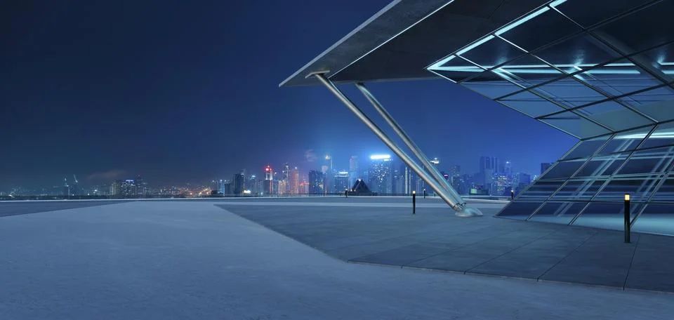 3D empty concrete floor with polygon shape design modern building exterior Ilustración de archivo