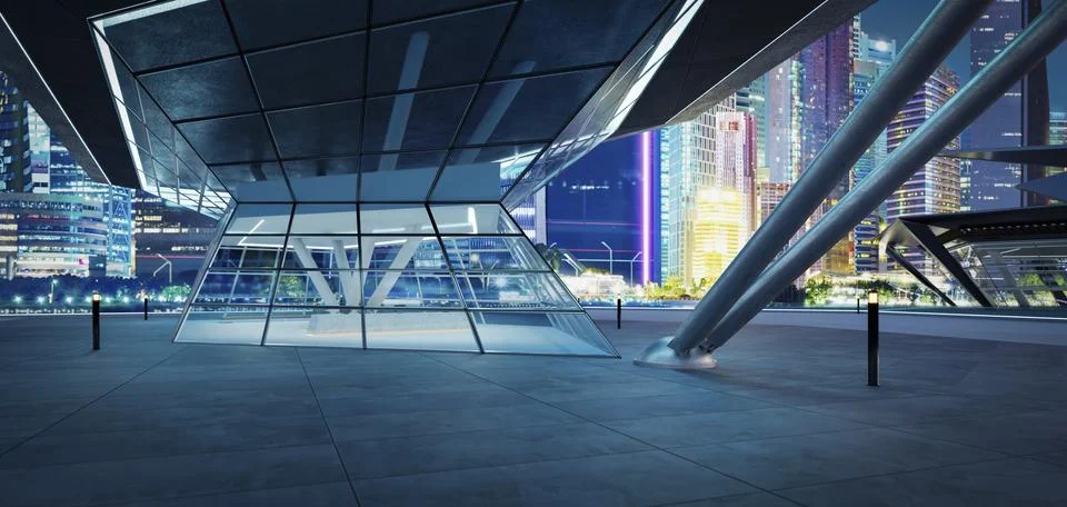 3D empty concrete floor with polygon shape design modern building exterior Ilustración de archivo