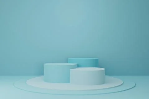 3D empty cylinder display podiums for product advertising on blue background Stock Illustration