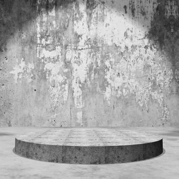 3D empty display podium in grunge concrete room Stock Illustration