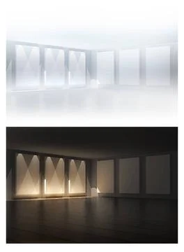 3D empty frames in a room 3D empty frames in a gallery room. 3d render. Ni... Stock-Fotos
