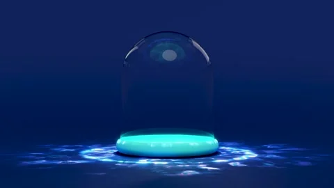 3d empty glass dome isolated on blue neon background. blue neon reflection .. Stock Footage 304807332