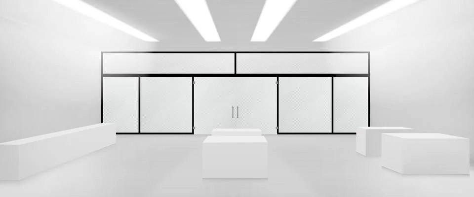 3d empty glass store interior inside vector mockup Stock Illustration