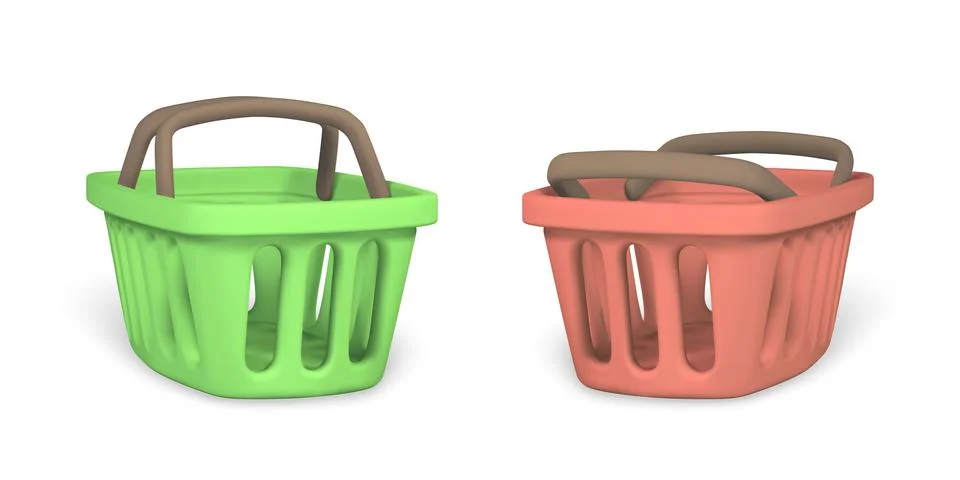 3d empty green and red shopping baskets. Shopping concept. Vector illustratio Stock Illustration