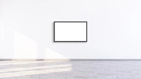3d Empty horizontal black frame mock up in a white interior room design with 스톡 일러스트