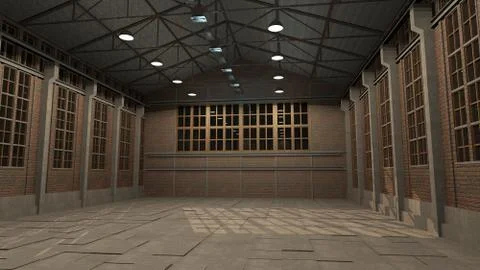 3D Empty Industrial Warehouse Stock Illustration