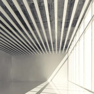 3d empty interior with bright windows and white walls Stock Illustration