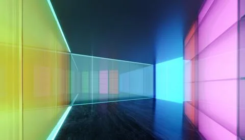 3D Empty modern multiple purpose room space with colored gradient transpare.. Stock Illustration