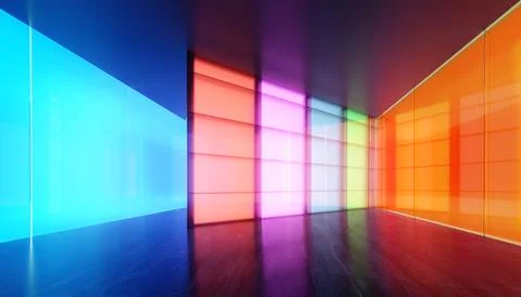 3D Empty modern multiple purpose room space with colored gradient transpare.. Illustrazione stock