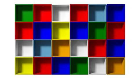3d Empty multi colored shelves for exhibit Stock Illustration