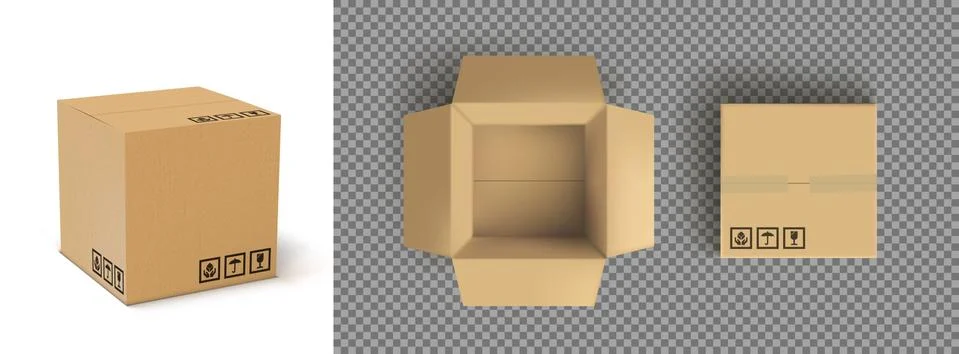 3D Empty Open And Closed Cardboard Box Stock-Illustration