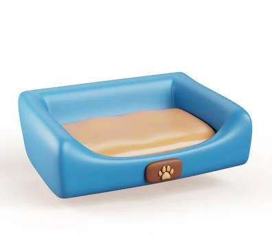 3d empty pet bed with paw print of dog or cat. Cartoon render icon of soft 스톡 일러스트