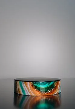 3D empty podium marble gold green pattern. Illustrazione stock
