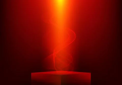 3D empty red podium cube shape with smoky and spotlight Stock Illustration