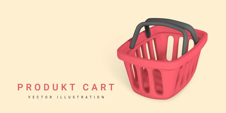3d empty red shopping basket. Shopping concept. Vector illustration. Stock Illustration