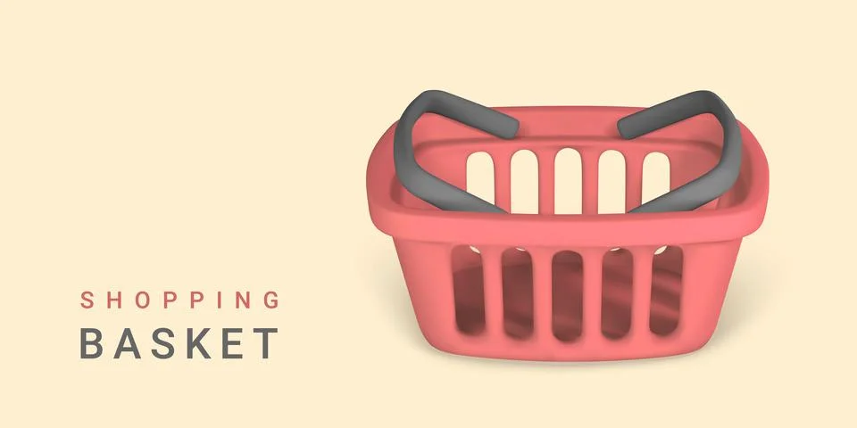 3d empty red shopping basket. Shopping concept. Vector illustration. Stock Illustration