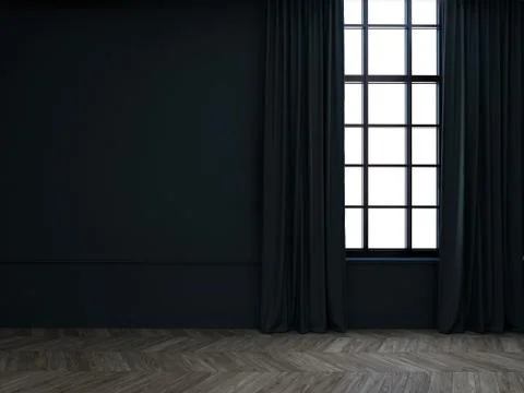 3d Empty room with curtains Stock Illustration