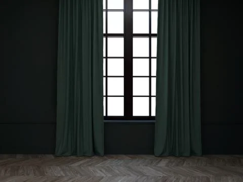 3d Empty room with curtains Stock Illustration