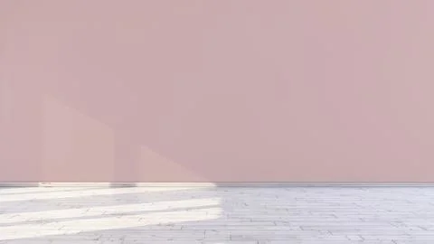 3d empty room with light pink empty wall and sunlight through window in a room. Stock Illustration