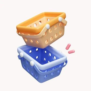 3d Empty shopping baskets. shopping online concept. icon isolated on white Stock Illustration