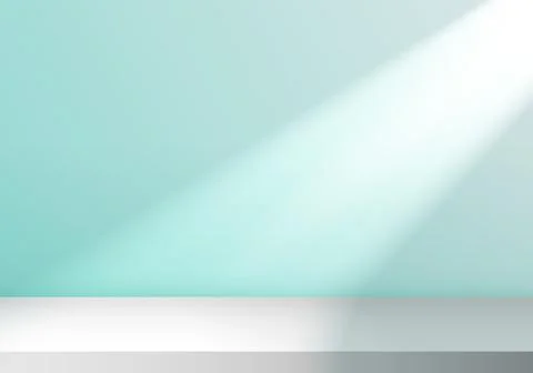 3D empty studio room with light shines from the window on stage soft blue min Stock Illustration