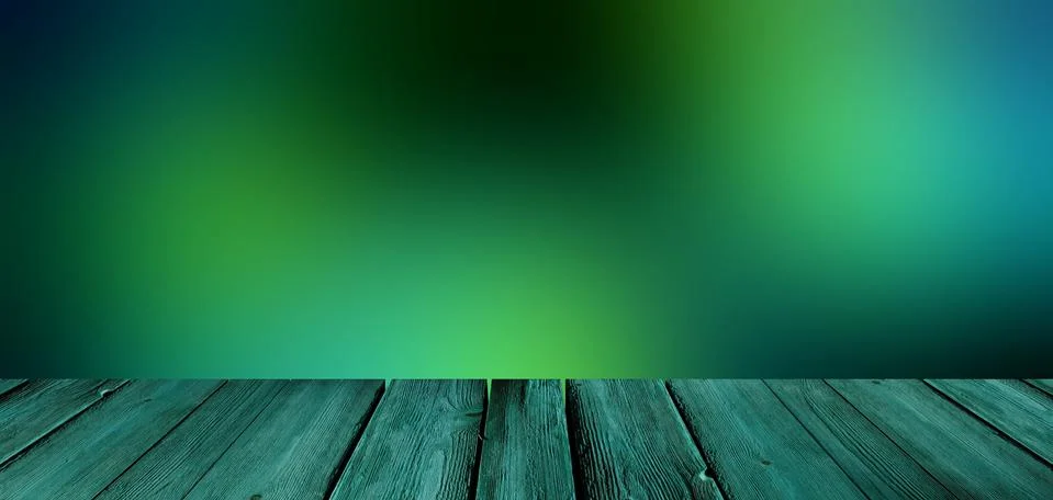 3d empty table. Green rustic wooden texture. Dark blur background. Stock Illustration