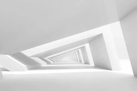 3d empty white endless tunnel interior perspective 스톡 일러스트