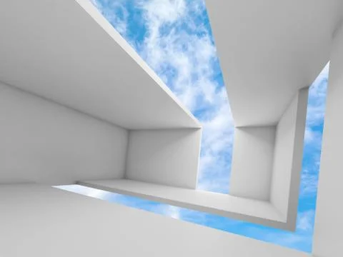 3d empty white futuristic interior and sky Stock Illustration