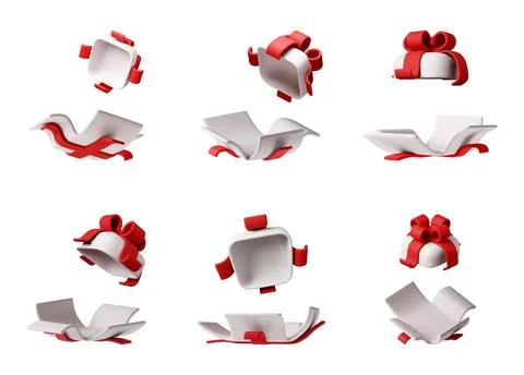 3D Empty white gift boxes with red ribbon Stock Illustration