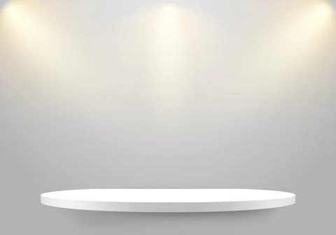 3D empty white shelf on clean wallpaper background with lighting spotlight Stock Illustration