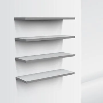 3D Empty White Shop Shelf On Wall Иллюстрация