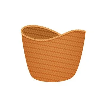 3D empty wicker basket with wavy edge and brown braided texture Stock Illustration