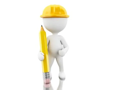 3d Engineer with helment and pencil Stock Illustration