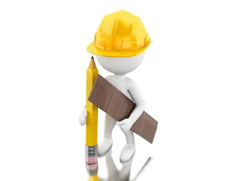 3d Engineer holding a pencil and wooden planks Stock Illustration