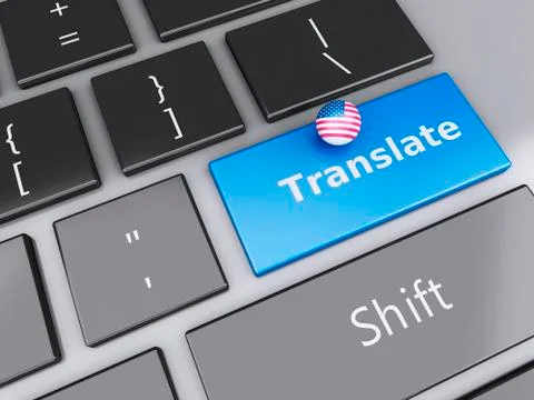 3d english translation button on computer keyboard. translating concept. Stock Illustration