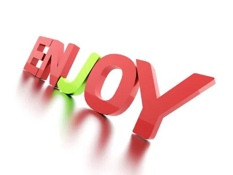 3d enjoy text with reflection on white background Stock Illustration