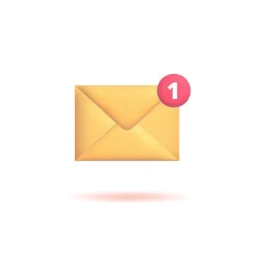 3d envelope with number one. New message or inbox, realistic icon isolated on 스톡 일러스트