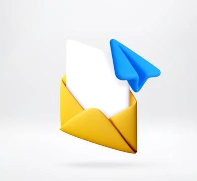 3D Envelope with paper sheet and blue paper plane イラスト素材
