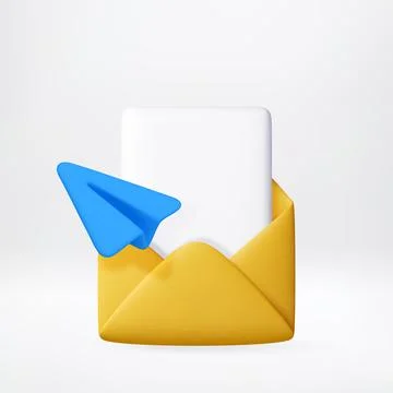 3D envelope with white paper and blue paper plane. Ilustração Stock