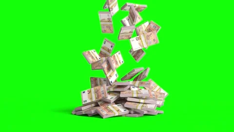 3d euro banknotes falling on green screen Видео 314366650