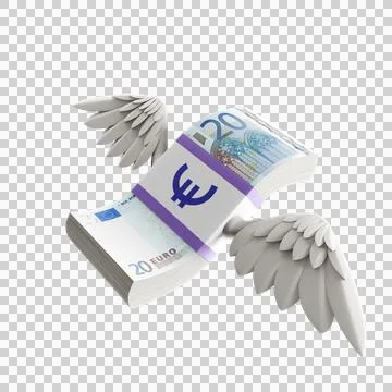 3D Euro Stack with Wings (PNG Background) Stock Illustration