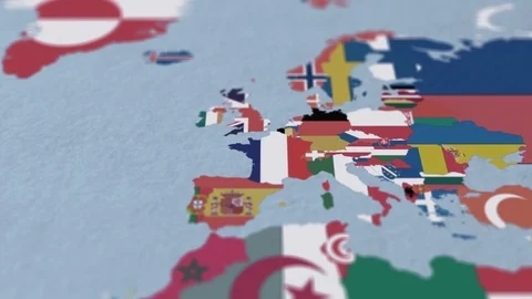 3D Europe Countries Map with Borders and Flags Stock Footage 112941078