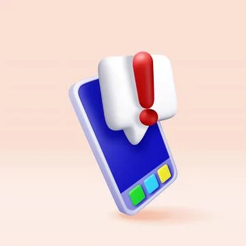 3D exclamation mark in chat bubble in smartphone. Stock Illustration