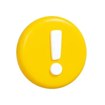 3D Exclamation Mark Icon on Yellow Round Button Stock Illustration